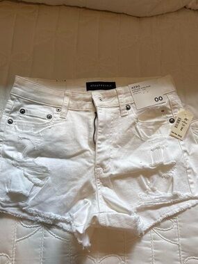 Aeropostale White Distressed Denim Jean Shorts